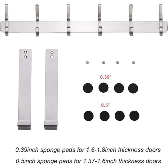 Over The Door Hooks, Stainless Steel Heavy Duty Over Door Hanger Holder Coat Hat - Picture 3 of 7